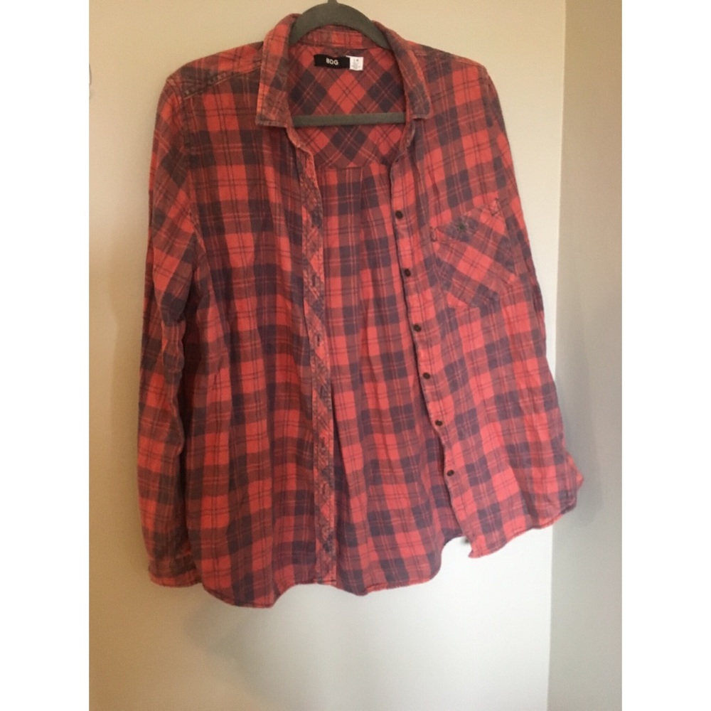 Dull orange and gray plaid flannel